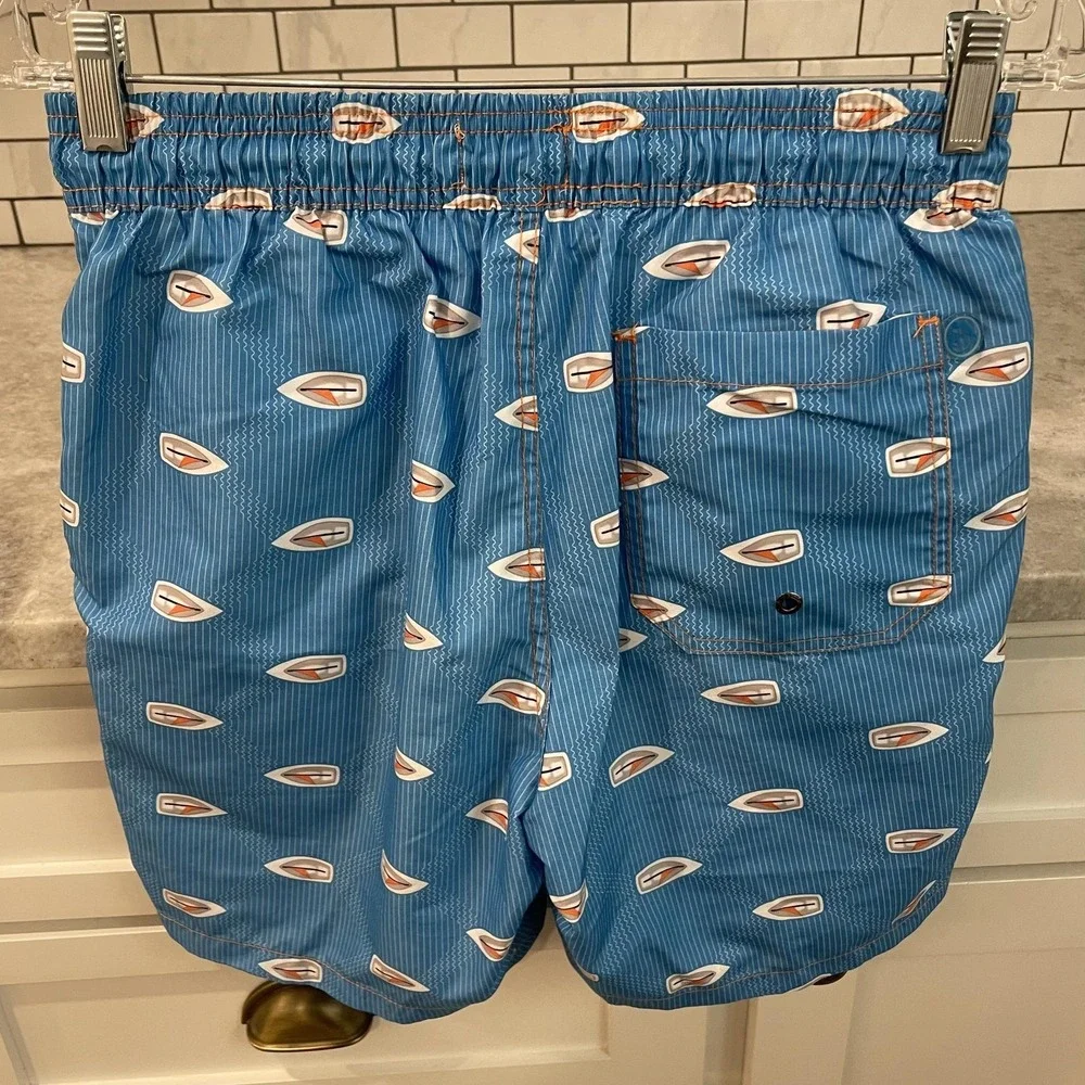 Mr. Swim Trunks Mens Medium Blue Sailboat Print Lined Pockets Nautical Beach